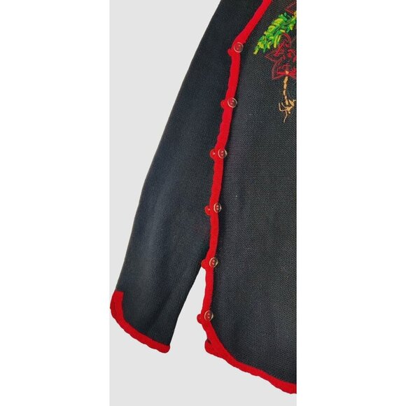 VTG 90s Christmas Sweater Cardigan L Design Originals Studio Joy Poinsettias - Picture 14 of 15